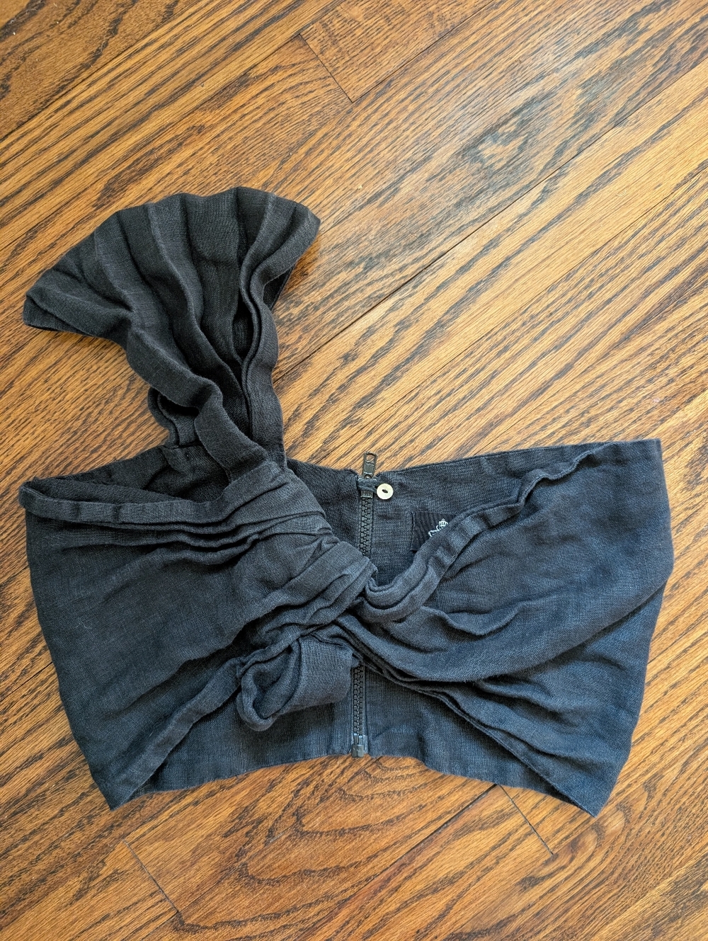 Just Bee Queen Black Linen One Shoulder Crop Top Size M